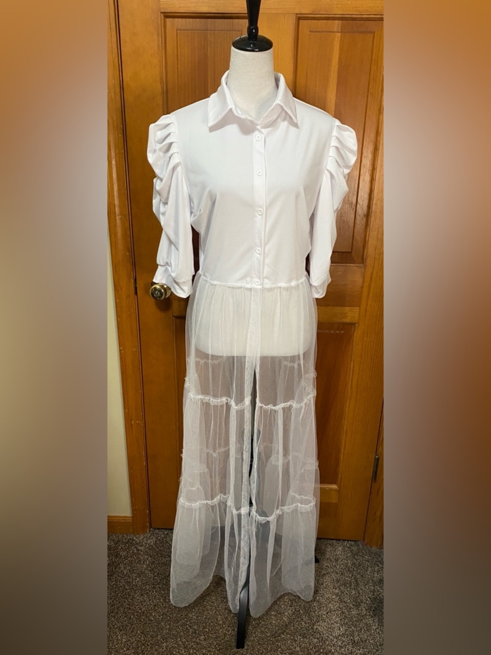 NWT Ekaliy Casual Mesh Tiered Long Top - Picture 3 of 6